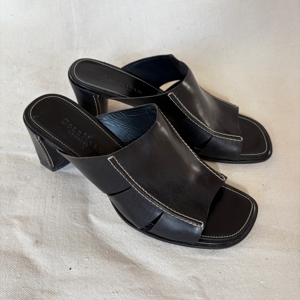 Cole Haan Black Leather Mules with Chunky Heel
